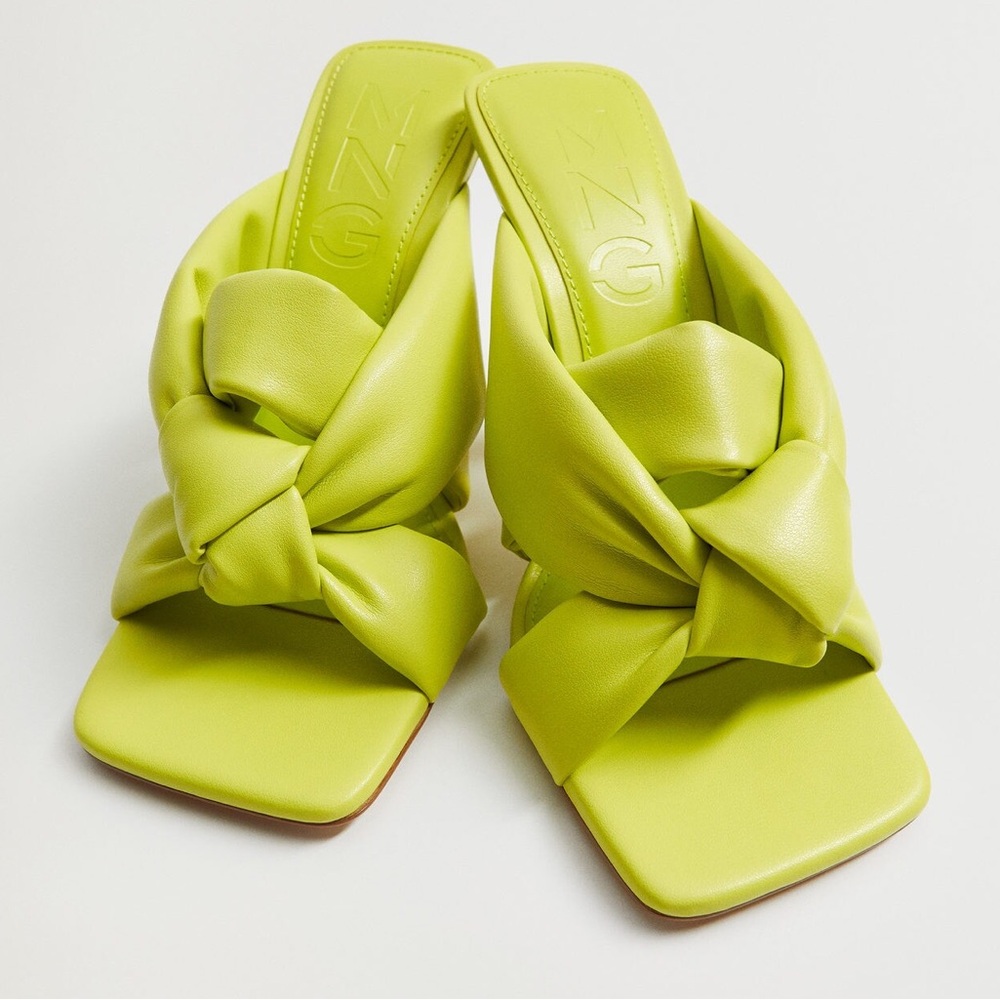 Lime Green Heeled Knot Sandals | MANGO | Size 6